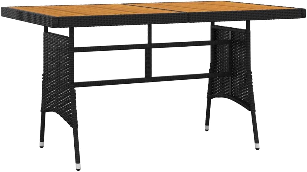 vidaXL Black Poly Rattan 7 Piece Patio Dining Set with Comfortable Cushioned Chairs and Solid Acacia Wood Table – Outdoor Furniture