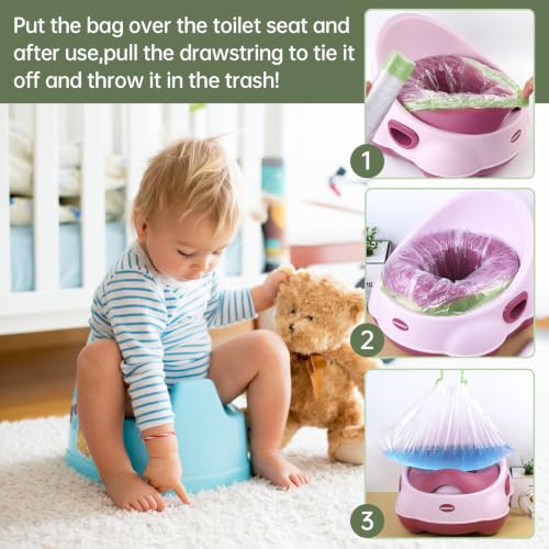 Image of 120 Pack Portable Potty Chair Liners with Drawstring,Training Toilet Seat Potty Bags,Disposable Potty Liners Bags for Kids Toddler Pet Outdoors