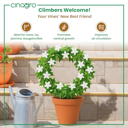 Image of CINAGRO Round-Shaped Iron Garden Trellis for Climbing Plants, Pack of 2 | Rust-Free, Decorative Vine Support Rack for Balcony Garden & Outdoor Plants