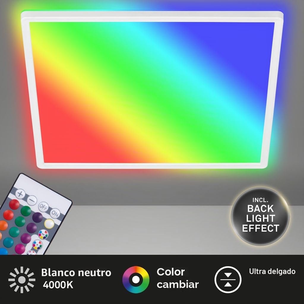 Briloner - Panel LED, plafón regulable, lámpara de techo, RGB, control de color, retroiluminación, incluye mando a distancia, 22 vatios, 2700 lúmenes, 4000 kelvin, blanco, 42 x 42 x 2,8 cm