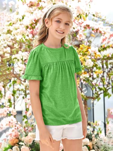 Image of Ebifin Girls Short Sleeve Tops Kids Peplum Babydoll T Shirts Tees 4-15Y | Girls T-Shirts, Crew neck Short Sleeve Shirts, Casual Tunic Tops, Cute Blouses, Summer Tees, Ruffle Hem, Loose fit