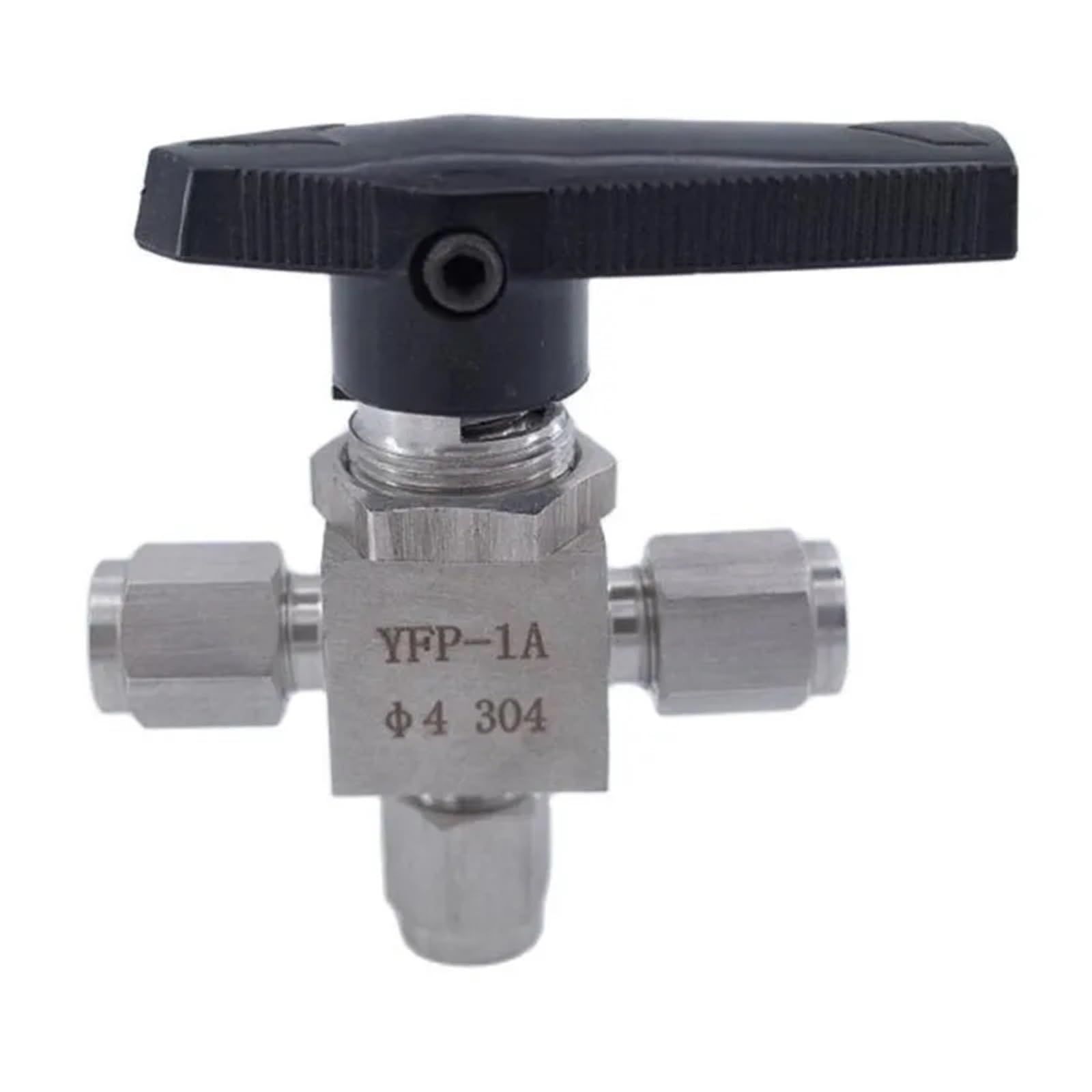 Válvula de bola en T de 8mm en acero inoxidable 304 con tres vías y conexión de tubo duro