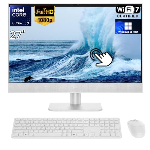 Image of Dell 27 All-in-One Desktop Computer Touchscreen, Intel Ultra 7 355(8-Cores), 32GB DDR5-5600MT /s, 2TB SSD, 27-inch FHD WVA Display, Pen Support, Win 11 Pro, Wi-Fi 7, BT 6, Keyboard and Mouse