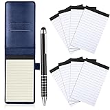 10 Pieces Mini Pocket Notepad Holder Set, Included Mini Pocket Notepad Holder with 50 Lined Sheets, Metal Pen and 8 Pieces 3 x 5 Inch Memo Book Refills, 30 Lined Paper Per Note Pad (Blue)
