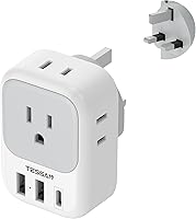 Vista 12 de TESSAN - Adaptador de corriente de viaje para Australia/Nueva Zelanda, 4 tomacorrientes de EE. UU., 3 cargadores USB (1 USB C), adaptador de enchufe