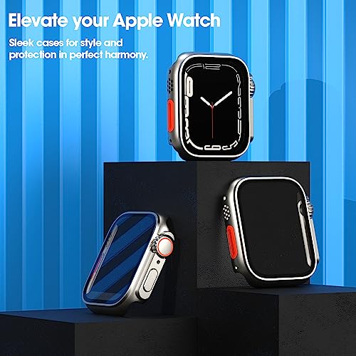 Image of Sounce 45mm Silicone Protection Front Case Cover with Attached Screen Protector Scratch-Resistant Dustproof Touch Sensitivity Compatible for Apple Watch Series 8 7 6 5 4 3 2 1 SE (Silver)
