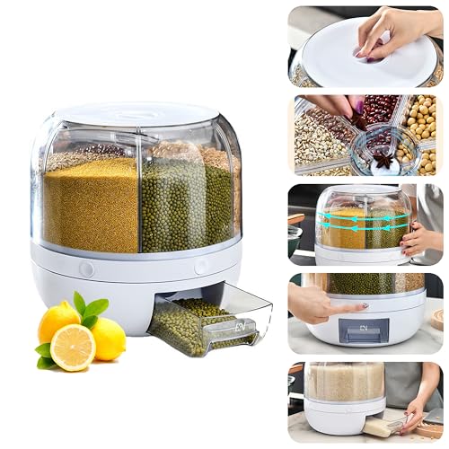 Image of Yindella Big Rice Storage Container Cereal Dispenser for Kitchen Multi 6 Compartment Spice Grain Organizer Bucket Insect & Moisture Proof Sealed Rice Storage Box Rice Jar (Green) (White)