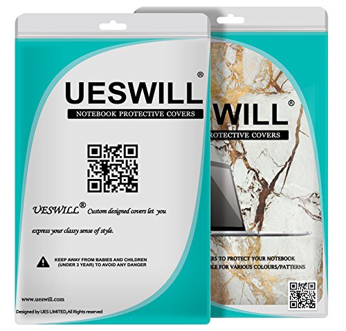 Ueswill Marble Pattern Smooth Hard Case Cover Compatible With Macbook Pro 15 Inch With Retina Display (No Touch Bar, No Cd-Rom) Model A1398 + Microfibre Cleaning Cloth, (White/Gold) #TOP6