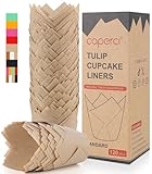 Caperci Standard Tulip Cupcake Liners for Baking 120 Counts - Greaseproof Muffin Baking Cups for Wedding Birthday Party Baby Shower Festivals Christmas (Natural)