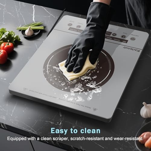 Image of Single Burner Electric Cooktop, Portable Electric Stove 110v with plug, Touch Control, Safety Lock, Timer, Kitchen Cooking Cooktop With 9 Power Levels, 1800W, Grey