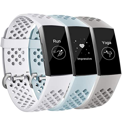 Maledan Bands Compatible with Fitbit Charge 3 and Charge 4, Breathable Sport Band Replacement Wristbands with Air Holes for Charge 4/ Charge 3/ Charge 3 SE Fitness Tracker Women Men, 3-Pack, Small