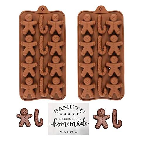 Silicone Chocolate Moulds Gingerbread Man Candy Cane Shapes 2PCS 12-Cavity Candy Cookie Moulds Cake Baking Molds for Chocolate Jelly Sweets DIY for Party Cake Decoration Cover