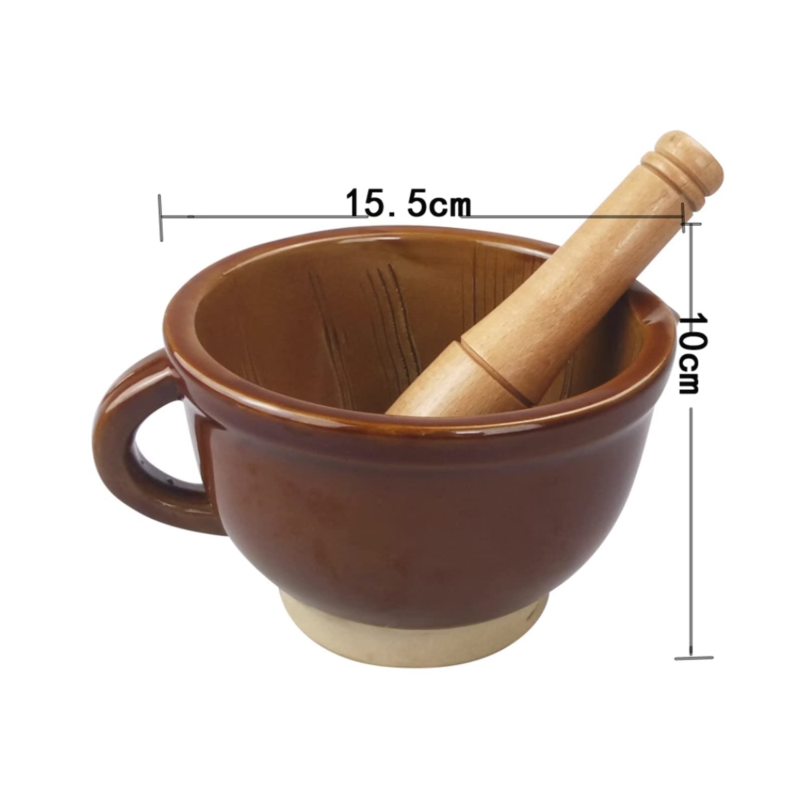 Mörser- und Stößel-Sets, Stößel und Mörser, Mörser- und Stößel-Set aus Keramik mit Ausgießer, braune Keramikmühle, Guacamole-Schüssel, traditioneller Knoblauchschäler, M