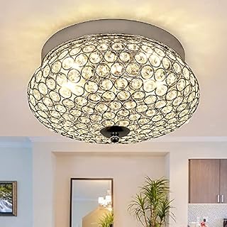 Depuley Modern Crystal Chandelier Ceiling Light, 2-Light Flush Mount LED Ceiling Light with Crown Shape for Bedroom Kitchen Living Room Foyer Hallway,Chrome Finish,E27 Base