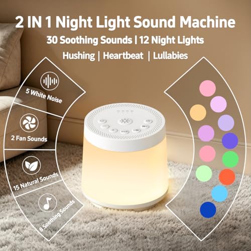 Image of Rechargeable Nursery Night Light Sound White Noise Machine for Baby Kids Adults with Hushing Sounds 30 Sleeping Sounds 12 Colors Night Light 4 Timers Memory Function for Home Breastfeeding Camping