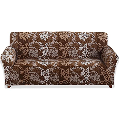 Teynewer 1-Piece Fit Stretch Sofa Cover, Sofa Slipcover Elastic Fabric Printed Pattern Chair Loveseat Couch Settee Sofa Covers Universal Fitted Furniture Cover Protector (3 Seater, Brown Pattern)