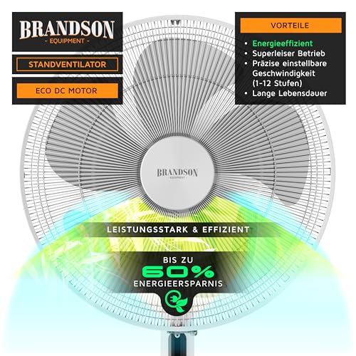 Brandson - DC Standventilator energiesparend ECO - Preisträger 2026 - sehr leise - mit Fernbedienung - Brushless Silent Motor - Oszilation 80° - Ventilator Timer – 12 Stufen 3