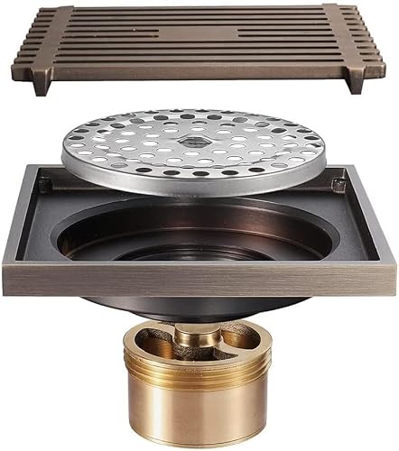 GLJTUO Shower Floor Drain Bathroom Tile Insert Floor Drai Antique Linear Floor Drain Brass Square Floor Drain Bathroom Toilet Anti Odor Shower Drains Hair Strainer, Bathroom Equ
