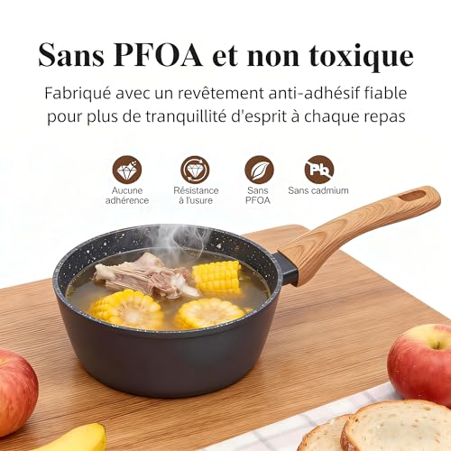 3-Piece Nonstick Cookware Set, 8.5 Inch Frying Pan & 2 Pots with Lids | PFAS & PFOA Free Non-Toxic Coating | Induction Compatible, Dishwasher Safe | Pots and Pans Set for Beginner Kitchen - Image 6
