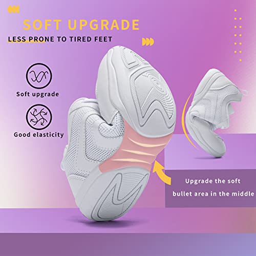 LANDHIKER Cheer Shoes for Women, Girls & Youth - White Cheerleading Gear, Dance, Sports, Tennis Training Athletic Flats Breathable Kids Sneakers4