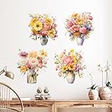 Supzone Autumn Flower Bouquet Wall Decals Colorful Floral Blossom in Vase Wall Stickers Removable Vinyl Mother's Day Wall Art Decor for Living Room Bedroom Kitchen Furniture Cabinet Sofa Backdrop