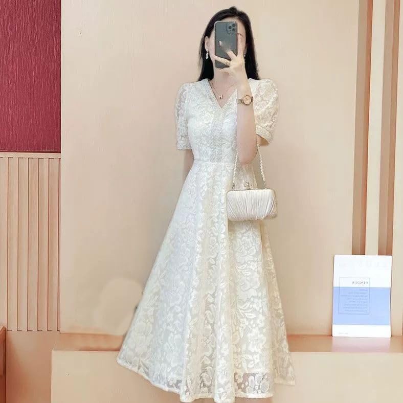 Runway Autumn Lace Dress Vintage Women Puff Short Sleeve Embroidery V Neck Ladies Slim Waist Party Mini Dress2