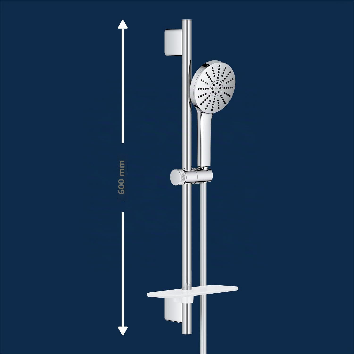 GROHE Vitalio Joy+ 120 Set Doccia: (doccetta ⌀ 120 mm 3 getti, risparmio idrico 6,3 l/min, protezione antiscottatura, tubo flessibile 1,75 m, asta 60 cm con piatto doccia), cromato, 1348660000