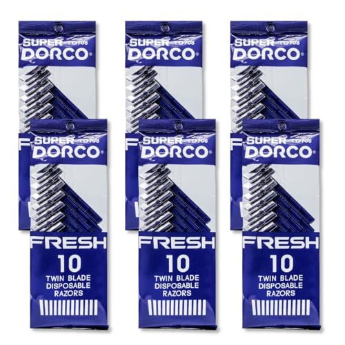 Dorco Fresh Twin Blade Disposable Razors for Men (60 Counts) – Smooth & Comfortable Shave for Men and Women, Non-Slip Handle, Ideal for Sensitive Skin & Travel