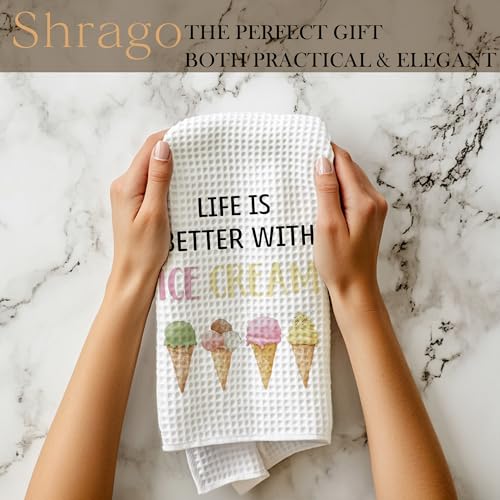 Image of Summer Ice Cream Kitchen Towels, Ice Cream Lovers Gifts Dish Tea Towels for Kitchen, Cute Sweet Summer Hand Towels for Kids Bathroom Decor, 16x24 Inch