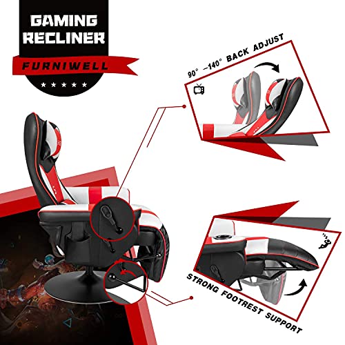 Furniwell Gaming Recliner Chair Racing Style Gaming Ergonomic High Back Computer Chair Swivel Game Reclining Chair Adjustable Backrest And Footrest W/Cup Holder (Red/White) #TOP5