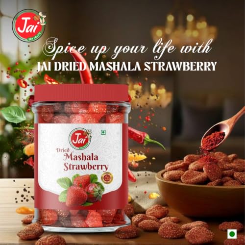 Image of JAI DRY FRUITS MASHALA Strawberry | Chatpata Dry Strawberry | Premium Dehydrated Snack | Tangy & Spicy & Sweet Healthy Fruit Snack | Ready to Eat | Rich in Fiber | Pack of 6 | 150g Each