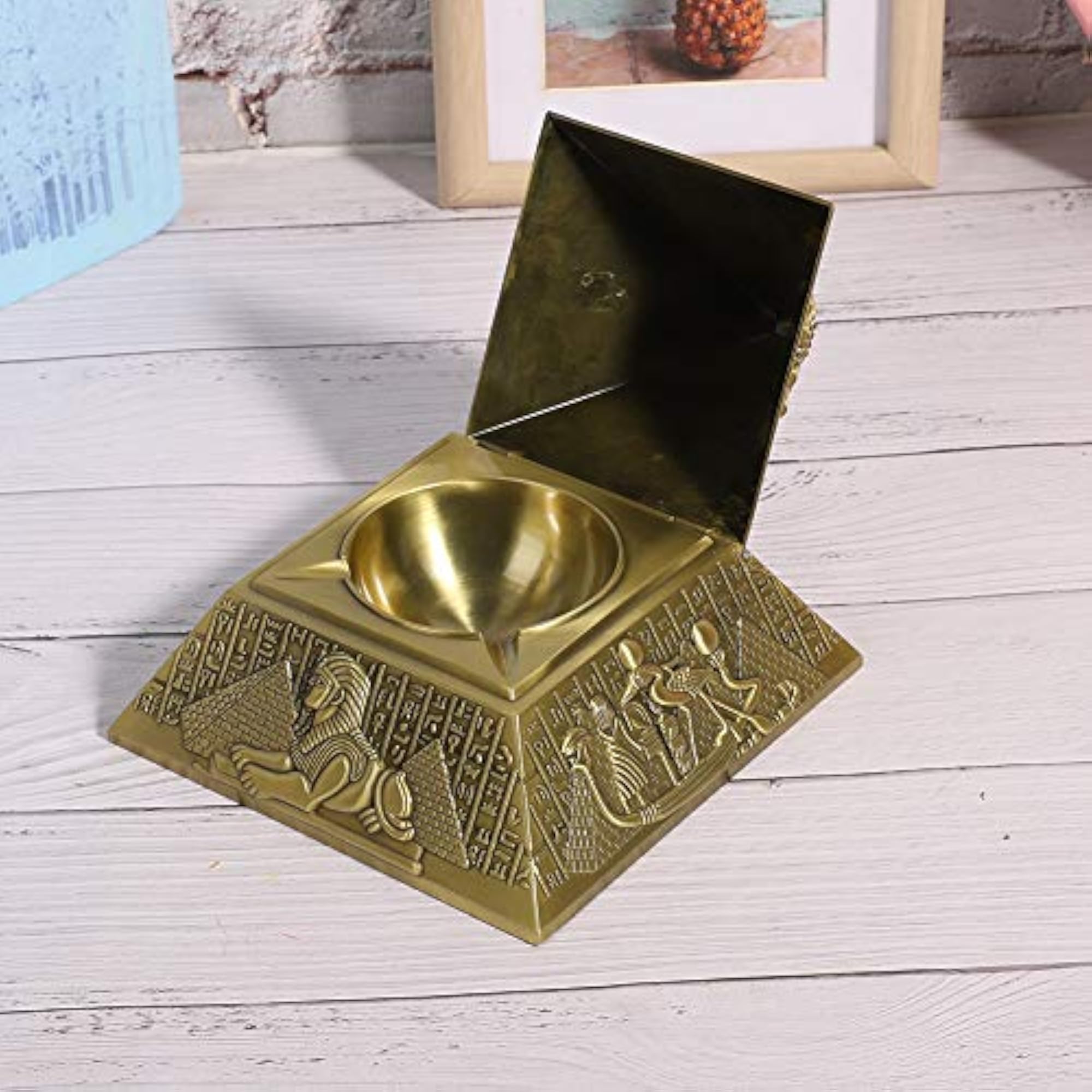 Decorative Egyptian Style Metal Desktop Pyramid Ashtray