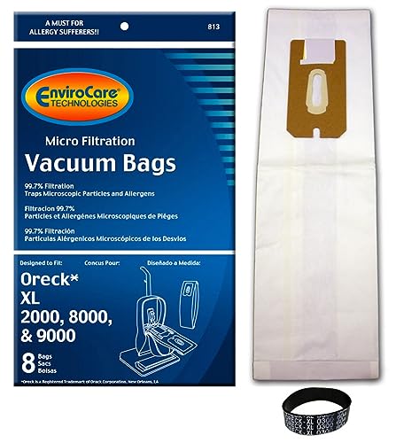 EnviroCare Replacement Vacuum Cleaner Bags Designed to Fit Oreck U2000, XL2100 Series, XL9000 and Commercial Series Uprights 8 Bags and 1 Belt -  80009
