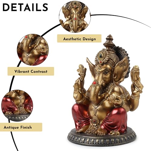 Image of ARMONIA Premium Lord Ganesha Idol for Home Decor - 8 Inch Handmade Ganesh Murti |Antique Finish Ganpati Statue for Mandir,Office Desk |Polyresin | Best Spiritual Gift for Diwali,Wedding & Housewarming