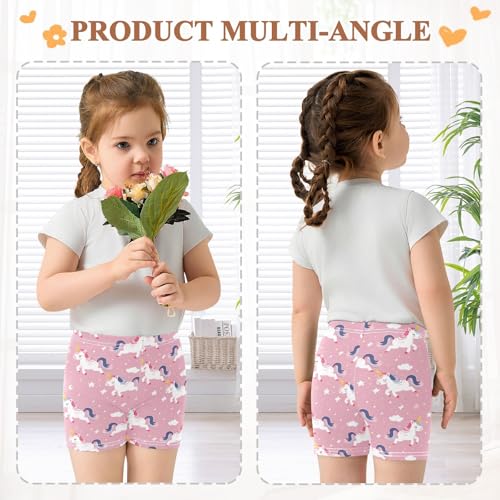 Pink Cartoon Unicorn Print Girls Shorts Elastic Waist Sports Shorts Girls Leggings Pants for 4-10 Years4