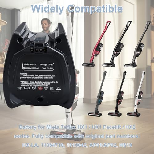 MXJFYY 25,2 V 3000 mAh Ersatz-Li-Ionen-Akku, kompatibel mit Miele Triflex+ HX1/HX2 HX-LA, 1010042, 11384710, AP01, AP02, HS19 Serie Akku-Stielstaubsauger