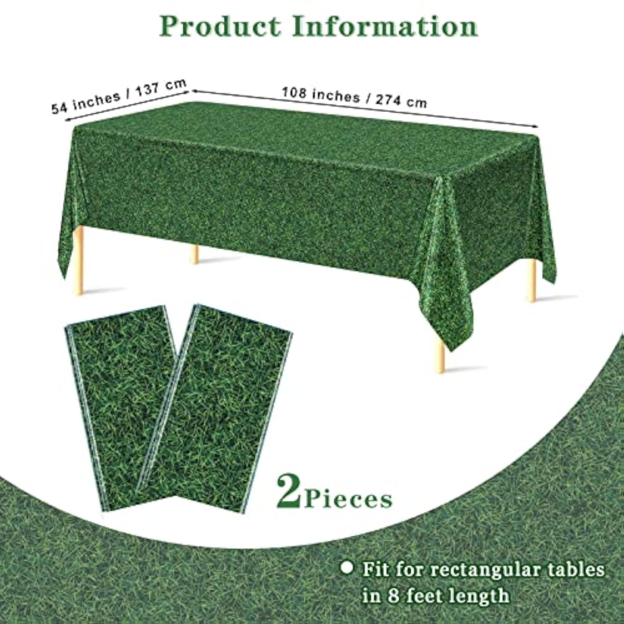 2 Pack Green Grass Field Plastic Tablecloths for Sports Theme Parties