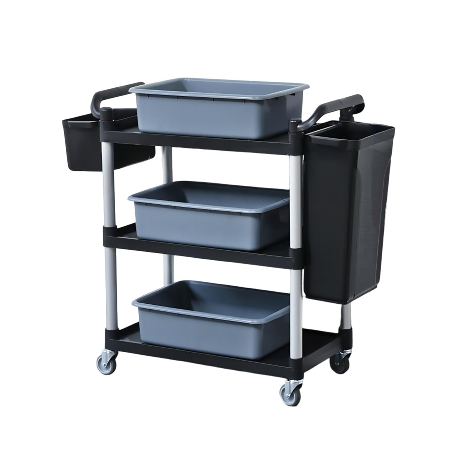 Carrello portavivande da ristorante, con 3 ripiani, mobile con corrimano antiscivolo, carrello per piatti per cucina, hotel, lavanderia