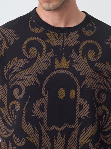 Image of The Souled Store Oversized T-Shirt: Regal Men and Boys Short Sleeves Round Neck Black Graphic Printed Cotton Drop Shoulder Everydaywear Streetwear Casual Oversized T-Shirt