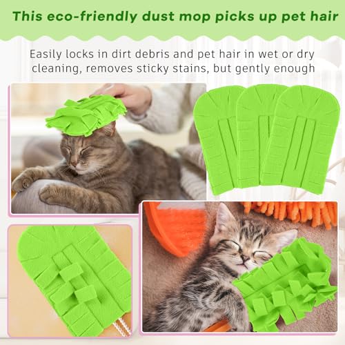 Image of Zubebe 6 Pcs Reusable Duster Refills Fleece,Olive Green | Soft Polyester Fiber Flat Duster Refill Multi Surface Washable Cleaning Pad Tools for Home, Blinds, Car, Pet, Furniture, Fans