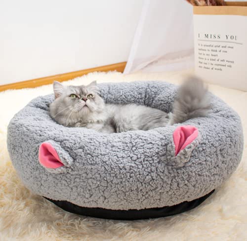 Wuudi Letto di gatto, rotondo in tappeto per animali domestici, sonno profondo, gatti e cani, cestino rotondo (50 cm, grigio chiaro)