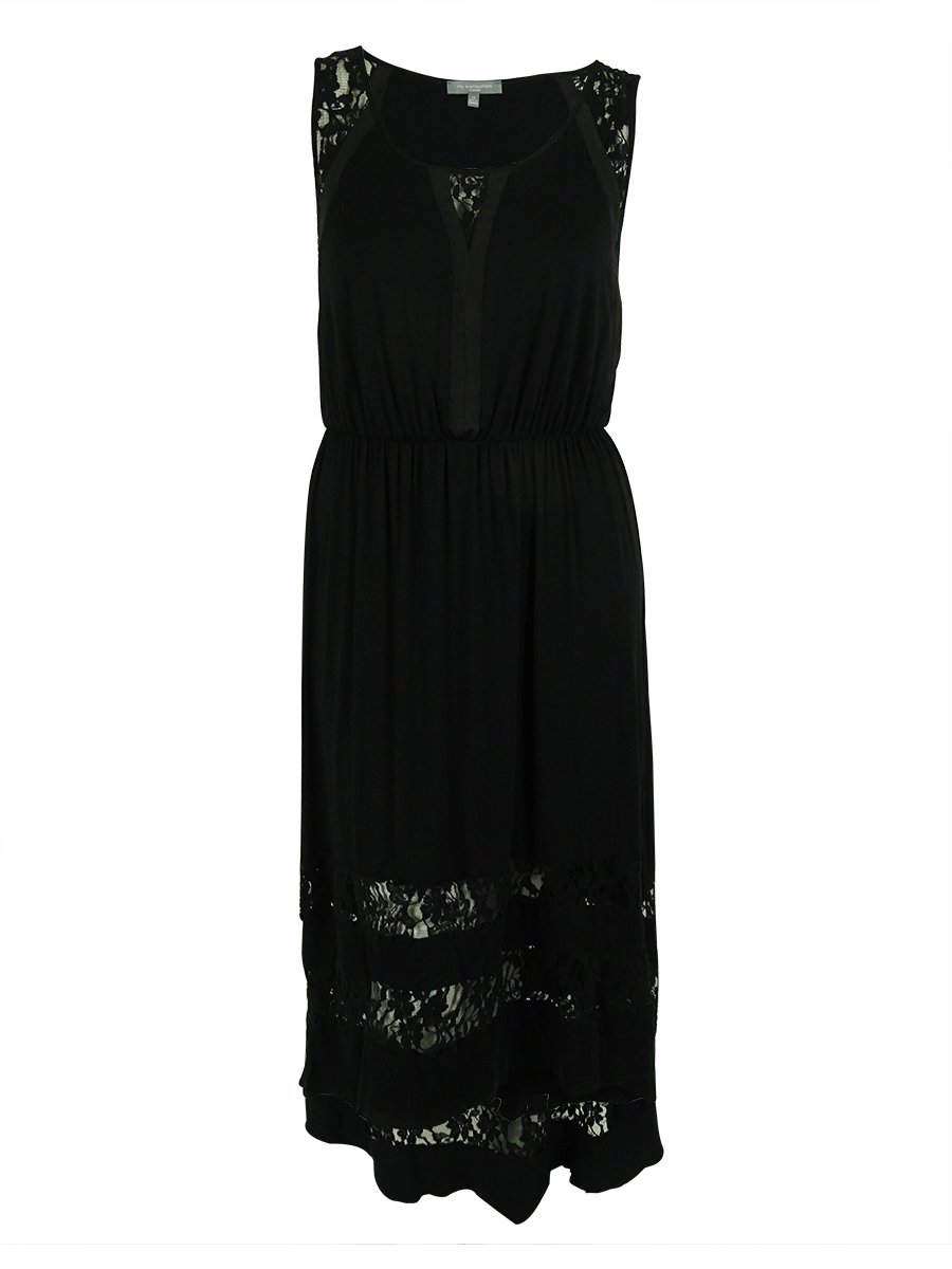 NY Collection Women's Plus-Size Hi-Lo Hem Sleeveless Maxi Dress with Lace Insets