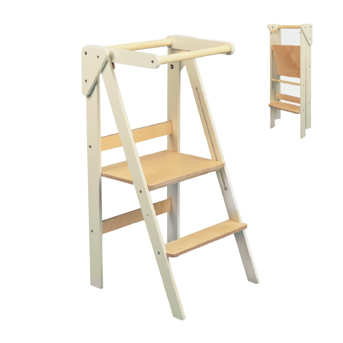 Foldable tower with 2 Level Height Adjustment Kitchen Learning Tower (White)