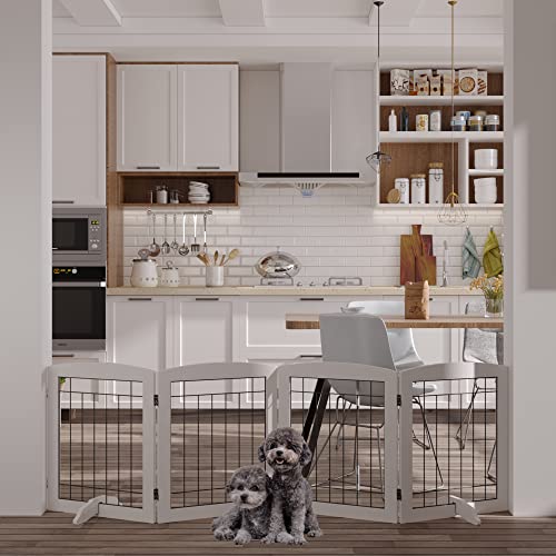 Vantas Folding Pet Gate 80" Wide, 24" Tall No-Assembly Wooden Dog Gate, Freestanding Wire Pet Gate, Pet Puppy Safety Fence, With 2Pcs Support - White #TOP1