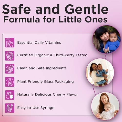 Wellements Organic Baby Multivitamin Drops (1 Fl Oz) - Cherry Flavor Liquid Multivitamins for Infants & Toddlers (2 Months+) - Toddler Vitamins for Immune Support*, Healthy Growth & Bone Development* - Thumbnail 4