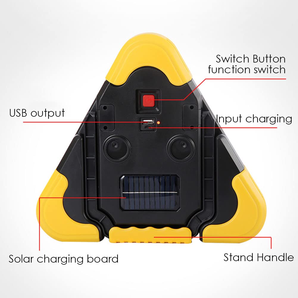 Safety Triangle Warning Light, Red LED Lights & COB Working Light Multiple Signals Waterproof Flood Lights for Car Roadside Emergency, 2000mA Rechargeable & Waterproof