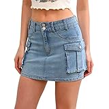 Low Waist Cargo Skirt Women Button Mini Cargo Denim Skirt with Pocket Mini Skirt