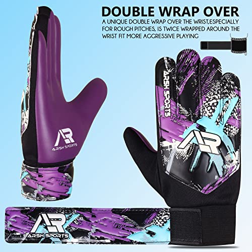 Arsh Sports Soccer Goalie Gloves, Football Goalkeeper Gloves For Kids Boys Children Youth With 4Mm Latex Heavy Grip Palm Double Wrist,Finger Spine Protection(Purple, Size 5 Suitable For 9-12 Years) #TOP2