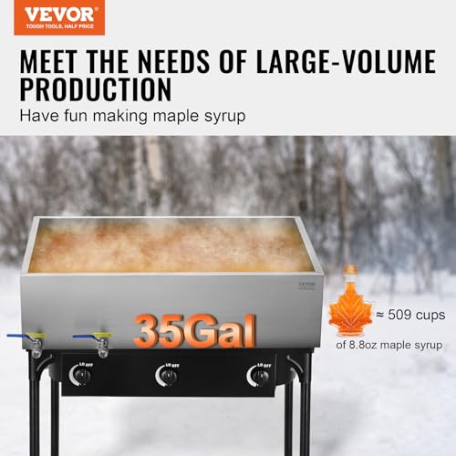 Image of VEVOR Maple Syrup Evaporator Pan, 35 Gallon,36 x 24 x 9.5 Inch Maple Syrup Pan,304 Stainless Steel Maple Syrup with 2 Valves and 3 Heating Methods, for Home, Outdoor