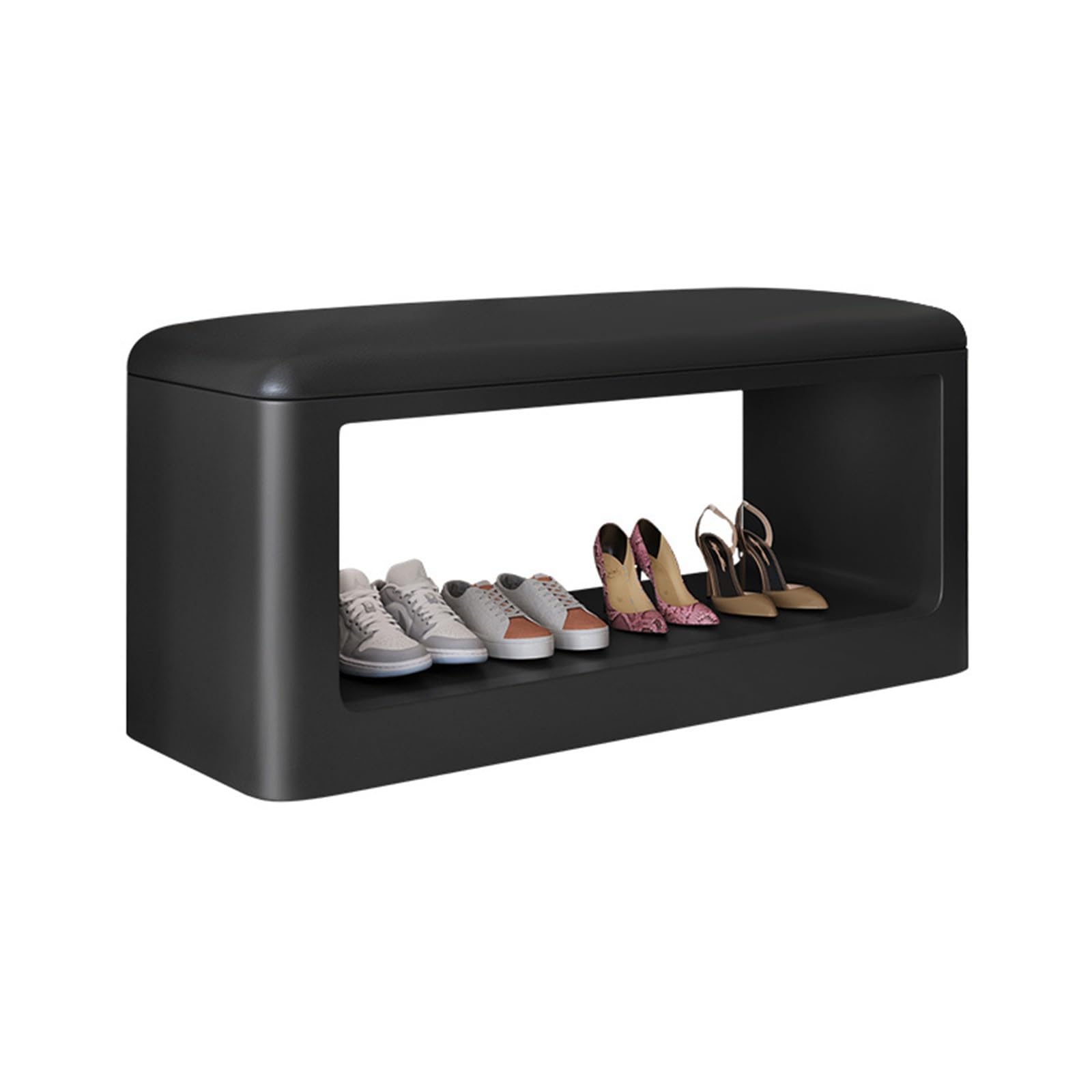 Banc de rangement en cuir d'agneau noir et mousse haute résilience